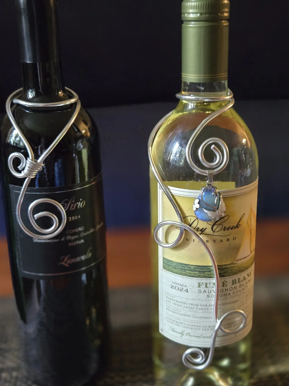 Bottle Bling - Spiral Wine Bottle Hanger with Accents . Various Types Of Wire.